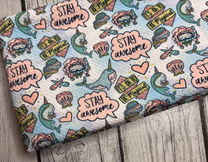 Pre-Order Stay Awesome Narwhal Animals Bullet, DBP, Rib Knit, Cotton Lycra + other fabrics