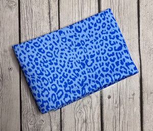 Pre-Order Blue Cheetah Animal Bullet, DBP, Rib Knit, Cotton Lycra + other fabrics