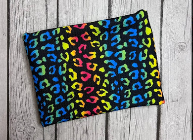 Pre-Order Bullet, DBP, Velvet and Rib Knit fabric Rainbow Leopard w/Black Background Animals makes great bows, head wraps, bummies, and more.