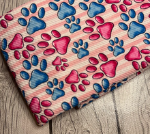 Load image into Gallery viewer, Ready to Ship Bullet Striped Pink Blue Paws Animals makes great bows, head wraps, bummies, and more.