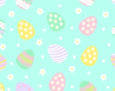 Pre-Order Blue Floral Easter Eggs Bullet, DBP, Rib Knit, Cotton Lycra + other fabrics