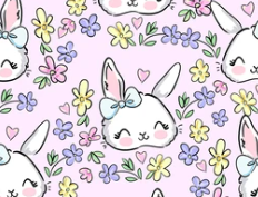 Pre-Order Cartoon Floral Easter Bunny Animal  Bullet, DBP, Rib Knit, Cotton Lycra + other fabrics