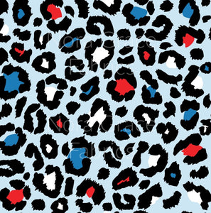Pre-Order Light Blue Fourth of July Cheetah Animals Bullet, DBP, Rib Knit, Cotton Lycra + other fabrics