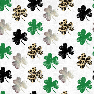 Pre-Order St. Patricks Day Cheetah Clovers Animals Bullet, DBP, Rib Knit, Cotton Lycra + other fabrics