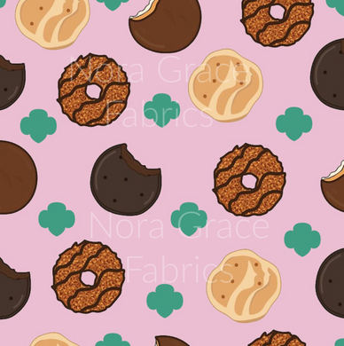 Pre-Order Girl Scout Cookies Food Girl Prints Bullet, DBP, Rib Knit, Cotton Lycra + other fabrics