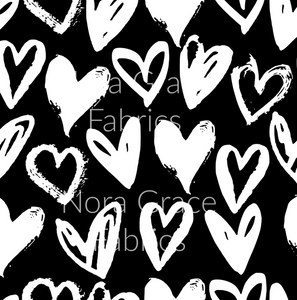 Pre-Order Bullet, DBP, Velvet and Rib Knit fabric Black and White Hearts Valentine Shapes makes great bows, head wraps, bummies, and more.