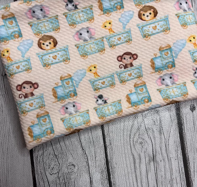 Ready to Ship Bullet Cute Circus Train Animals Baby Print makes great bows, head wraps, bummies, and more.