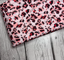 Load image into Gallery viewer, Pre-Order Bullet, DBP, Velvet and Rib Knit fabric Pink Cheetah Animal Paint Splat makes great bows, head wraps, bummies, and more.
