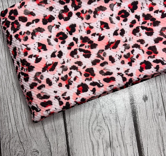 Pre-Order Bullet, DBP, Velvet and Rib Knit fabric Pink Cheetah Animal Paint Splat makes great bows, head wraps, bummies, and more.