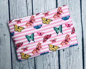 Pre-Order Pink Striped Butterflies Animals Girl Bullet, DBP, Rib Knit, Cotton Lycra + other fabrics
