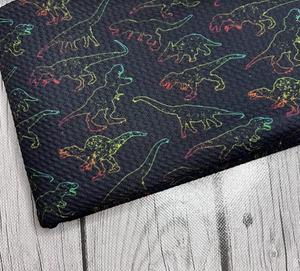 Pre-Order Rainbow Dinosaur w/Black Background Animals Boy Print Bullet, DBP, Rib Knit, Cotton Lycra + other fabrics