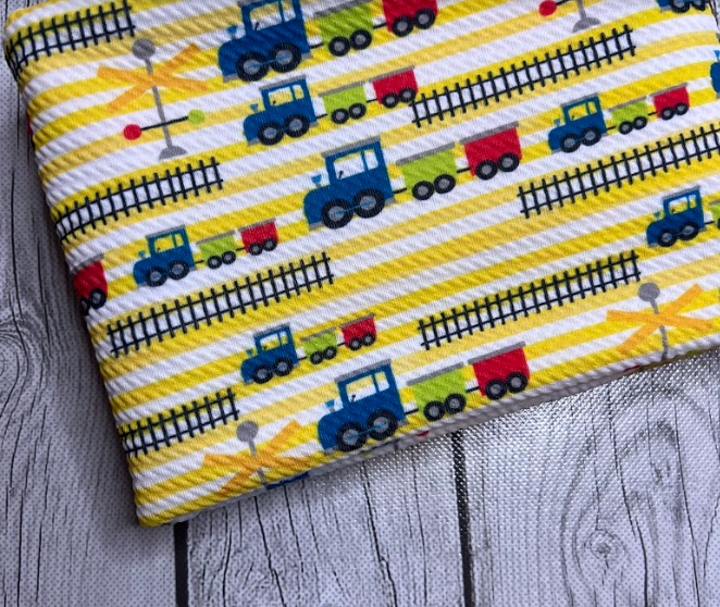 Pre-Order Striped Trains Boy Print Bullet, DBP, Rib Knit, Cotton Lycra + other fabrics