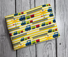 Load image into Gallery viewer, Pre-Order Striped Trains Boy Print Bullet, DBP, Rib Knit, Cotton Lycra + other fabrics