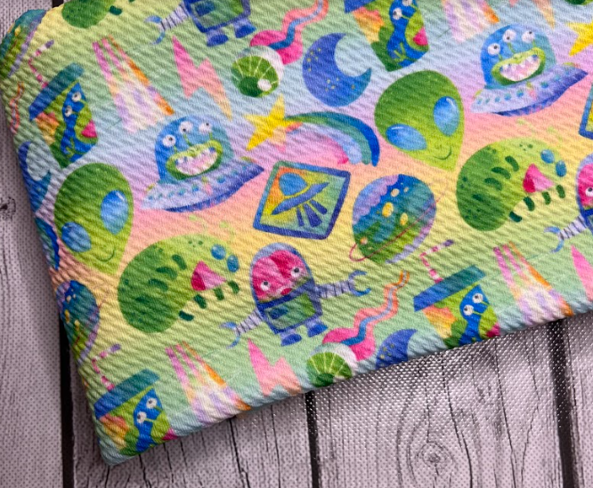 Ready to Ship Bullet Space Aliens Boy Print makes great bows, head wraps, bummies, and more.