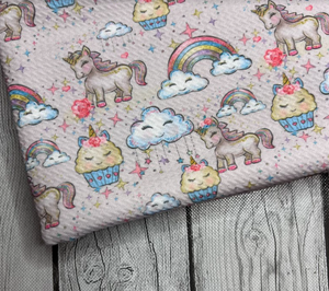 Pre-Order Cupcake Unicorn Animals Girl Print Bullet, DBP, Rib Knit, Cotton Lycra + other fabrics