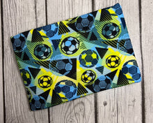 Load image into Gallery viewer, Ready to Ship Bullet fabric Blue, Yellow &amp; Green Soccer Boy Print Sports/Teams makes great bows, head wraps, bummies, and more.