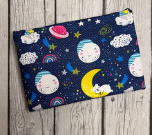 Load image into Gallery viewer, Ready to Ship Bullet fabric Rainbow Space Clouds Seasons Girl Print makes great bows, head wraps, bummies, and more.