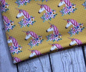 Ready to Ship Bullet fabric Magical Unicorn w/Yellow Animals Girl Print Floral makes great bows, head wraps, bummies, and more.