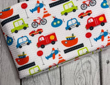 Load image into Gallery viewer, Pre-Order Career Vehicles Boy Print Bullet, DBP, Rib Knit, Cotton Lycra + other fabrics