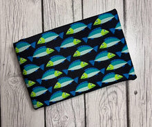 Load image into Gallery viewer, Pre-Order Blue &amp; Green Fish Animals Boy Print Bullet, DBP, Rib Knit, Cotton Lycra + other fabrics