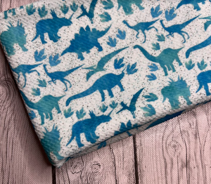 Pre-Order Blue Speckled Dinosaurs Animals Boy Print Bullet, DBP, Rib Knit, Cotton Lycra + other fabrics