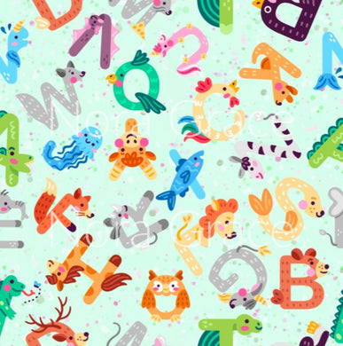 Pre-Order Alphabet Animals Bullet, DBP, Rib Knit, Cotton Lycra + other fabrics