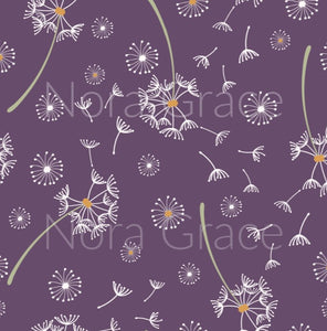 Pre-Order Purple Dandelion Floral Bullet, DBP, Rib Knit, Cotton Lycra + other fabrics