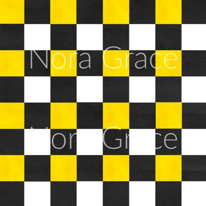 Pre-Order Yellow and Black Checkered Shapes Bullet, DBP, Rib Knit, Cotton Lycra + other fabrics