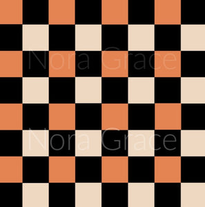 Pre-Order Peachy and Black Checkered Shapes Bullet, DBP, Rib Knit, Cotton Lycra + other fabrics