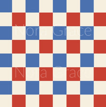 Load image into Gallery viewer, Pre-Order Blue &amp; Red Vans Inspired Fourth of July Checkered Shapes Bullet, DBP, Rib Knit, Cotton Lycra + other fabrics