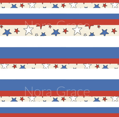 Pre-Order Striped Fourth of July Stars Bullet, DBP, Rib Knit, Cotton Lycra + other fabrics