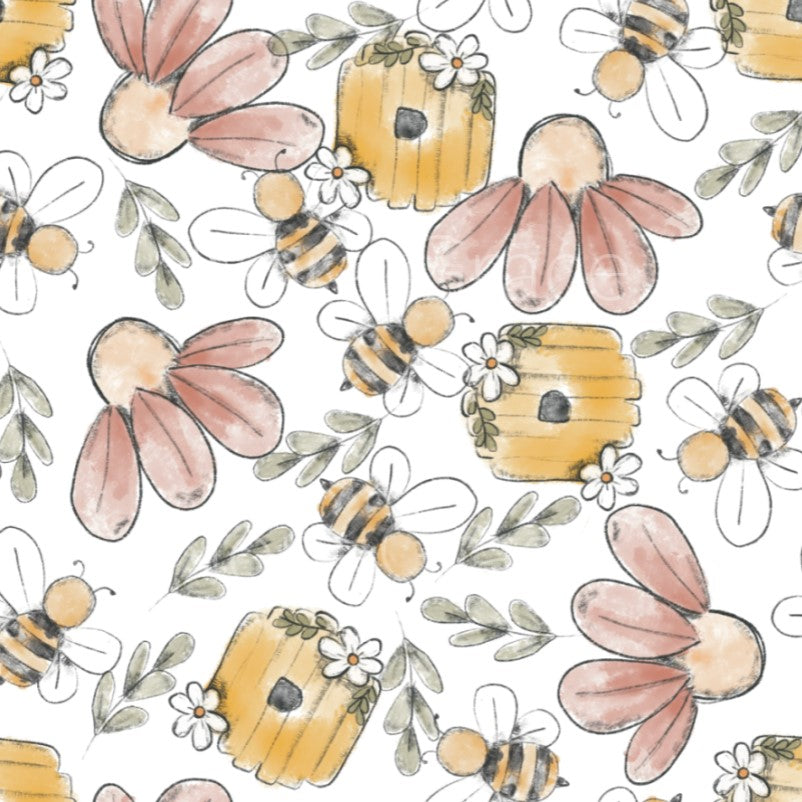 Pre-Order Boho Floral Honeybees Bullet, DBP, Rib Knit, Cotton Lycra + other fabrics