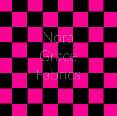 Pre-Order Hot Pink and Black Checkered Shapes Bullet, DBP, Rib Knit, Cotton Lycra + other fabrics