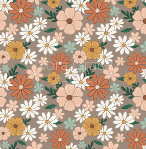 Pre-Order Brown Spring Boho Daisy Floral Bullet, DBP, Rib Knit, Cotton Lycra + other fabrics