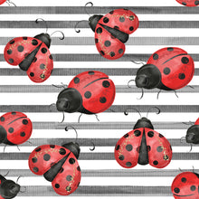 Load image into Gallery viewer, Pre-Order Striped Ladybugs Animals Bullet, DBP, Rib Knit, Cotton Lycra + other fabrics