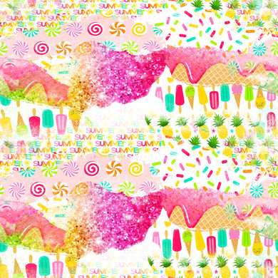 Pre-Order Bullet, DBP, Velvet and Rib Knit fabric Summer Ice Cream Drip Brushstroke Food makes great bows, head wraps, bummies, and more.