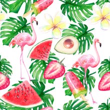 Load image into Gallery viewer, Pre-Order Tropical Flamingo Animals Floral Leaves Food Bullet, DBP, Rib Knit, Cotton Lycra + other fabrics