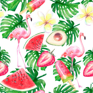 Pre-Order Tropical Flamingo Animals Floral Leaves Food Bullet, DBP, Rib Knit, Cotton Lycra + other fabrics