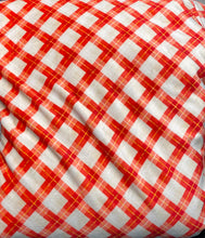Load image into Gallery viewer, Ready to Ship Velvet Christmas Red Tan Plaid Shapes makes great bows, head wraps, bummies, and more.