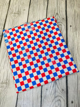 Load image into Gallery viewer, Ready to Ship Distressed Blue &amp; Red Vans Inspired Fourth of July Checkered Shapes makes great bows, head wraps, bummies, and more.
