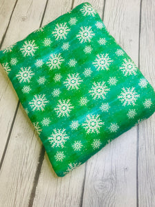 Ready to Ship DBP fabric Green Snowflakes makes great bows, head wraps, bummies, and more.