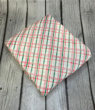 Load image into Gallery viewer, Ready to Ship Rib Knit Pink and Sage Green Plaid Shapes makes great bows, head wraps,  bummies, and more.
