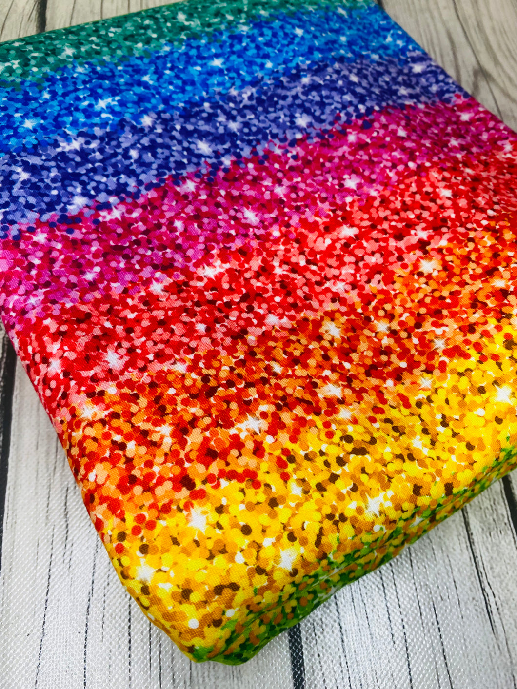 Pre-Order Bullet, DBP, Velvet and Rib Knit fabric Rainbow Faux Glitter Striped Shapes makes great bows, head wraps, bummies, and more.