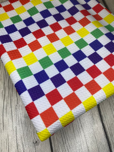 Pre-Cut Bullet Fabric Strip Vans Inspired Rainbow Checkered Shapes Brands for headwraps, bows on nylons or clips 5.5-6x60
