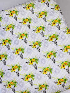 Pre-Cut Bullet Fabric Strips Vintage Sunflower Floral Boho Skull Western for headwraps, bows on nylons or clips 5.5-6x60