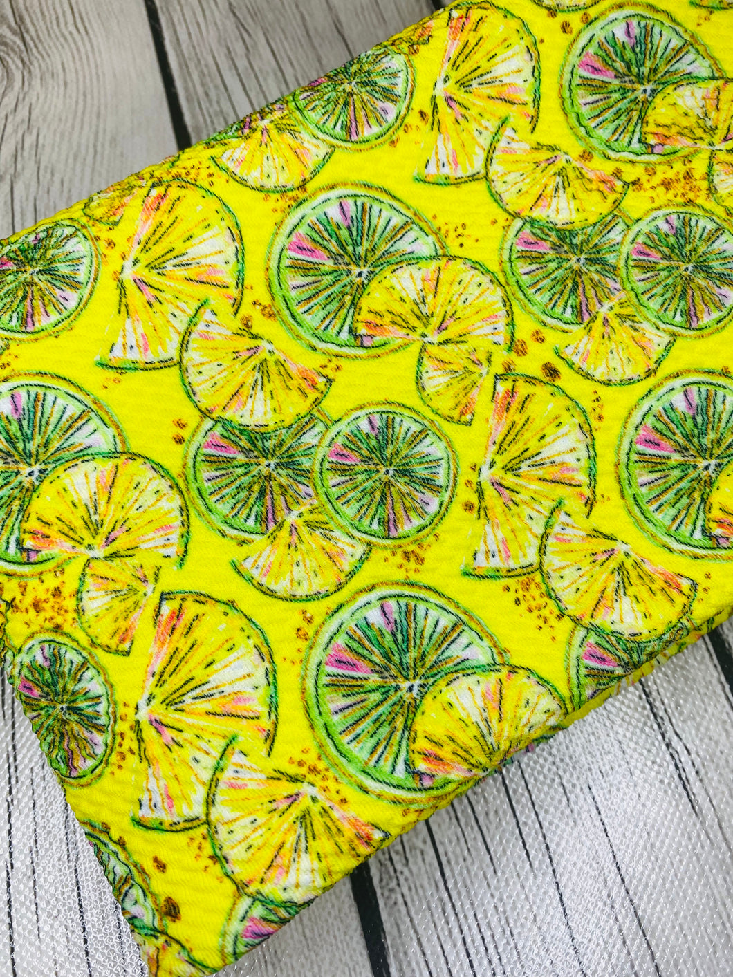 Pre-Cut Bullet Fabric Strips Summer Lemon Slices Food for headwraps, bows on nylons or clips 5.5-6x60