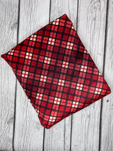 Load image into Gallery viewer, Ready to Ship Velvet Christmas Ombré Red Plaid Shapes makes great bows, head wraps, bummies, and more.