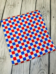 Pre-Order Blue & Red Vans Inspired Fourth of July Checkered Shapes Bullet, DBP, Rib Knit, Cotton Lycra + other fabrics