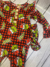 Load image into Gallery viewer, Grinch Buffalo Plaid Romper w/Matching Bow