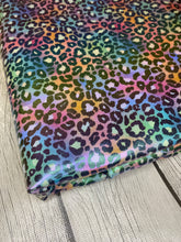 Load image into Gallery viewer, Ready to Ship Holographic Fabric Bright Pastel Rainbow Cheetah Animals makes great bows, headwraps, bummies , and more